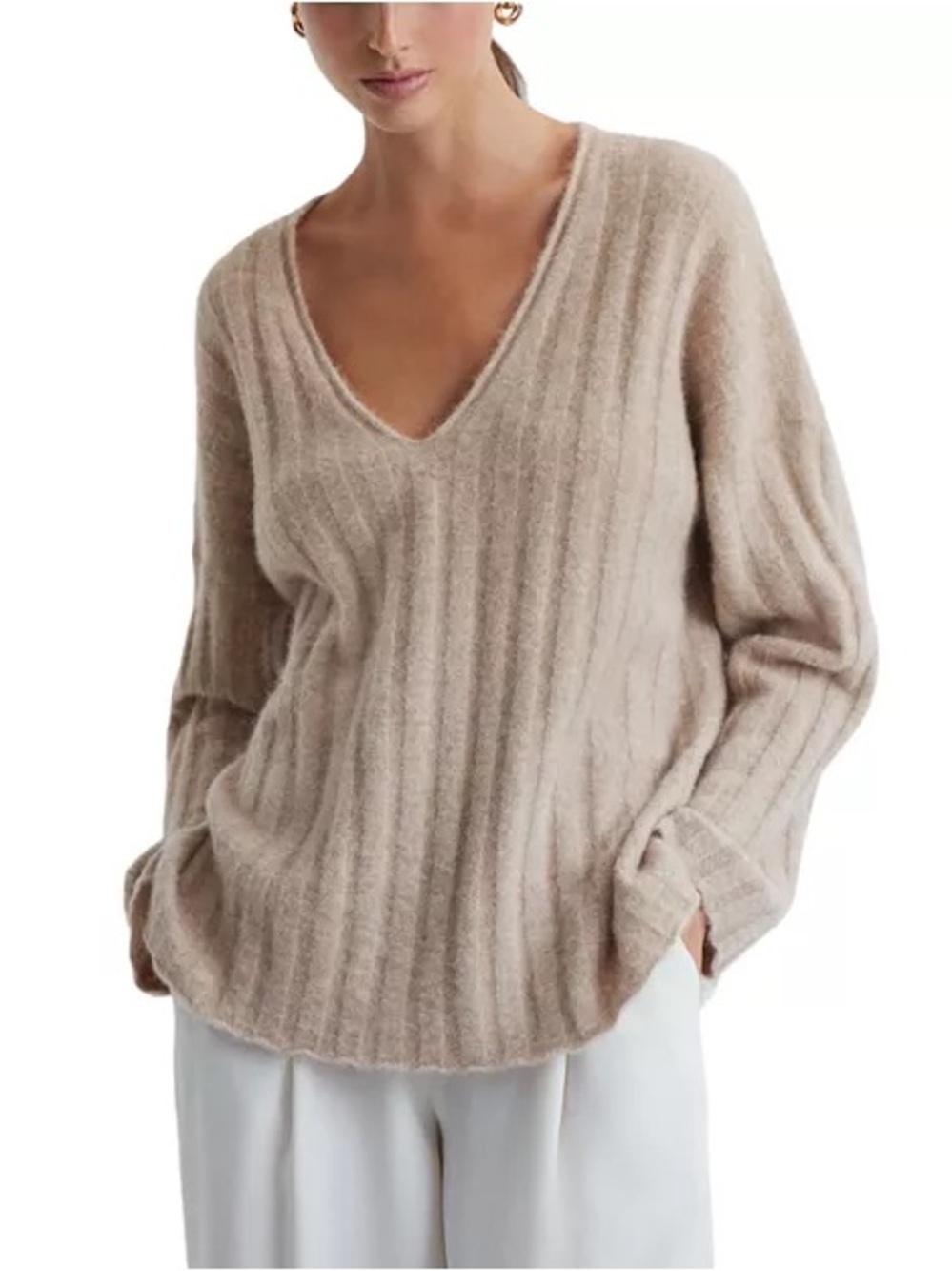 Reiss Margot Ribbed V Neck Sweater